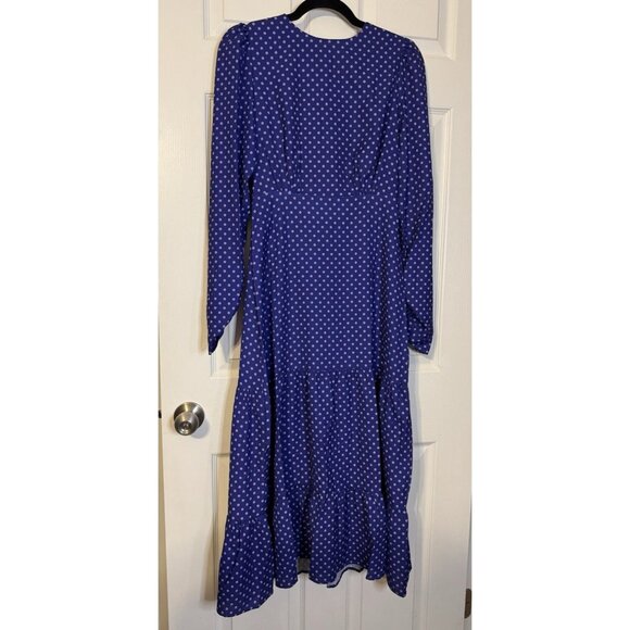 Area Stars Midi Dress XS Extra Small Blue Purple Dot Long Sleeve Tiered NEW - Picture 15 of 15